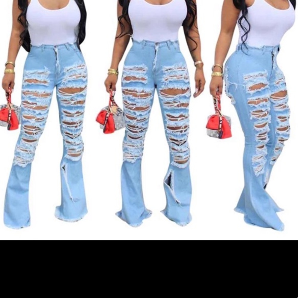 Distressed High Waisted Pants - Picture 1 of 1